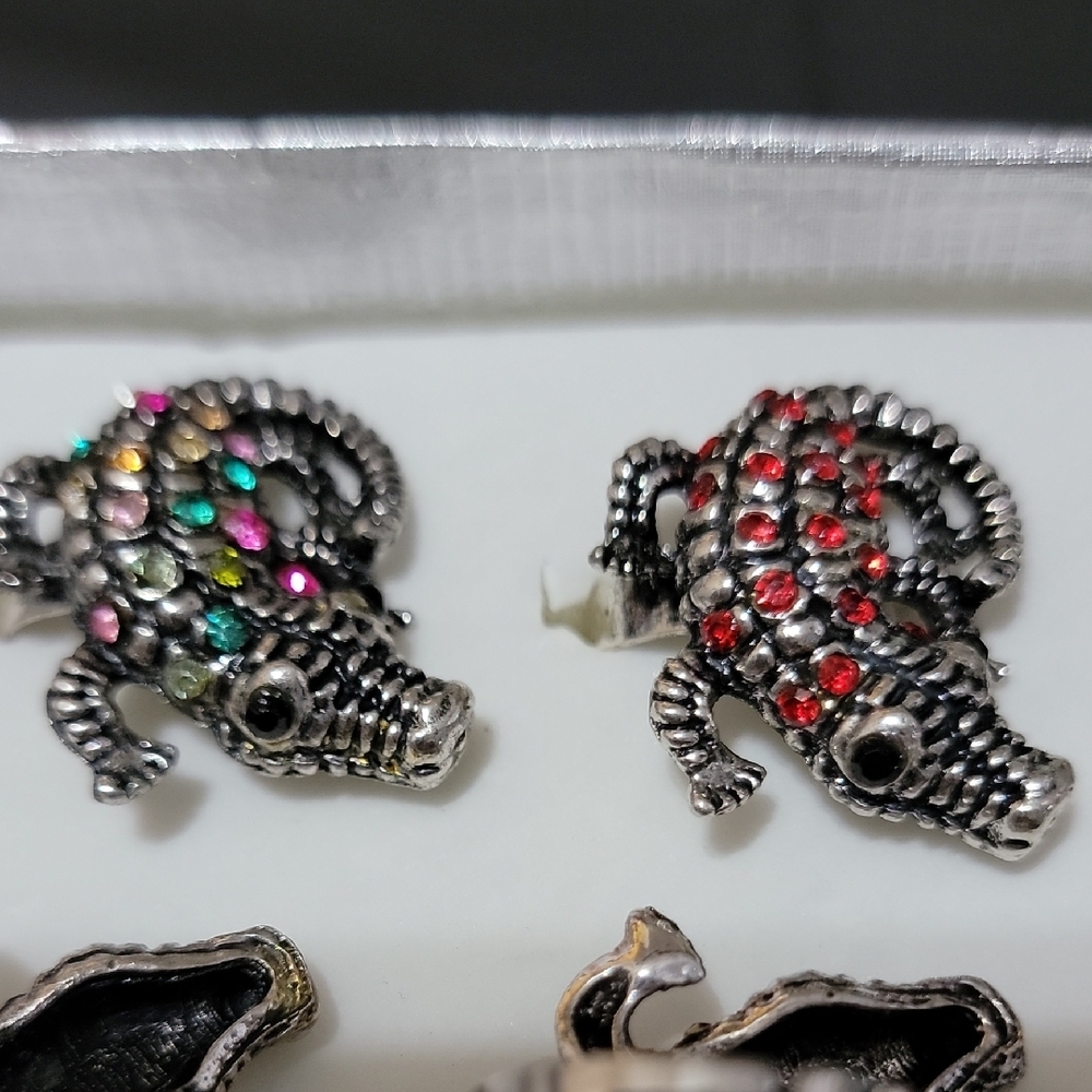 Silver and Multicolor Rhinestone Alligator Adjustable Rings - Picture 6 of 6